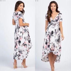 PinkBlush White Floral HiLow Maternity Wrap Dress